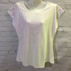 3/$25 Lecceca Pearl White Fully Sequined Top